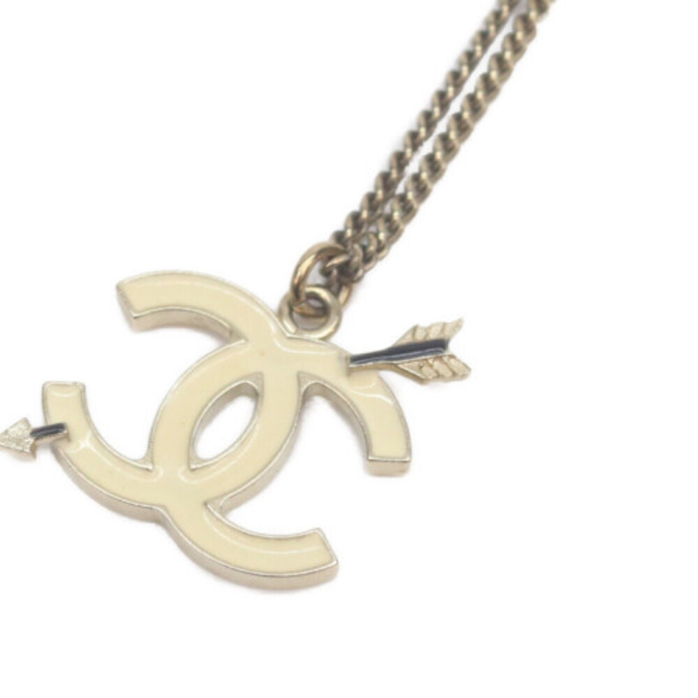 CHANEL 10P Coco Mark Arrow Necklace Gold Ivory Women's